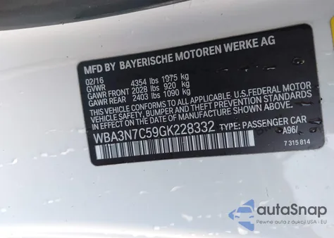 2016 BMW 428I z USA, uszkodzony, nr VIN WBA3N7C59GK228332